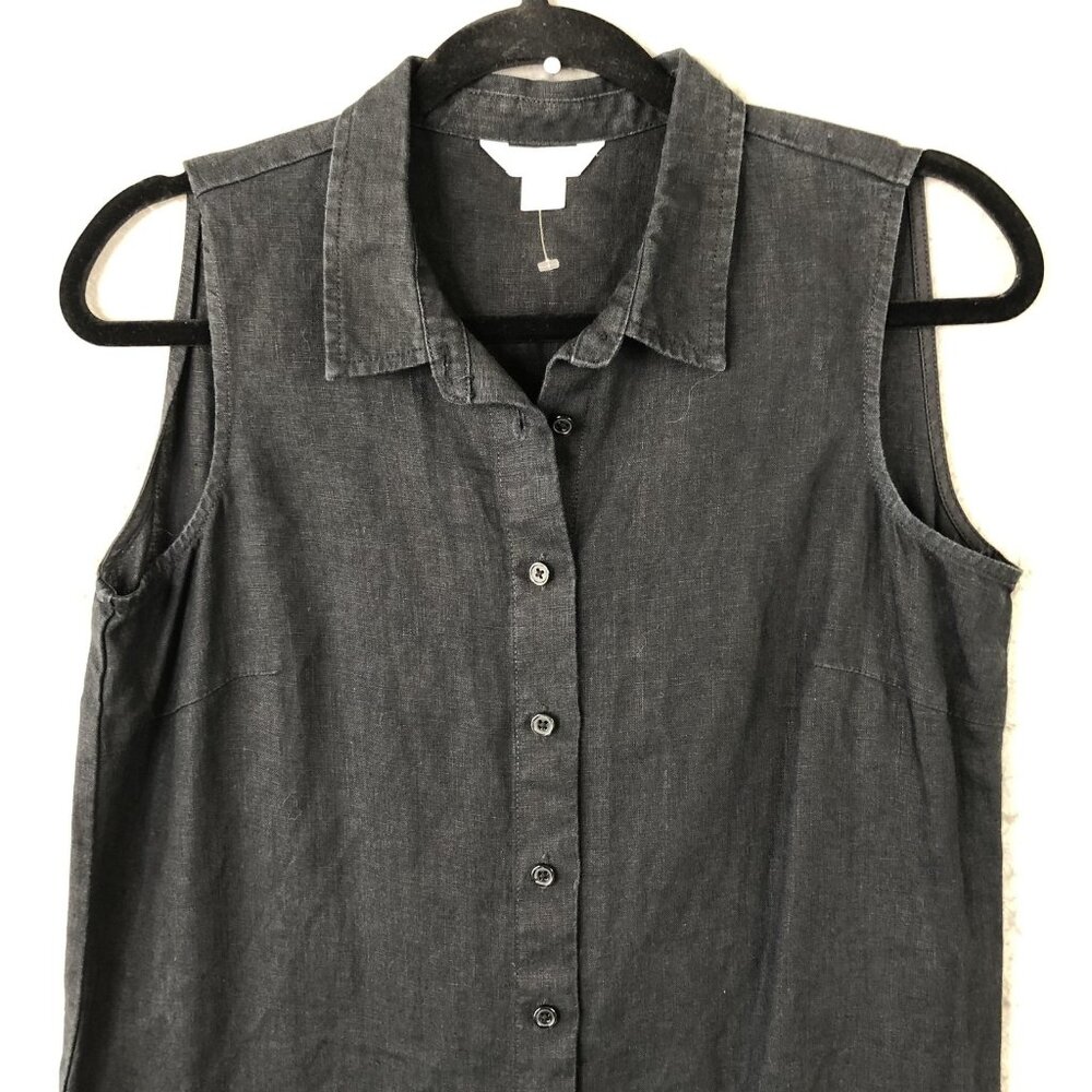 Garnet Hill Dress Womens 6 Black Linen Sleeveless Button Front Shirt Resort Airy - Picture 11 of 13